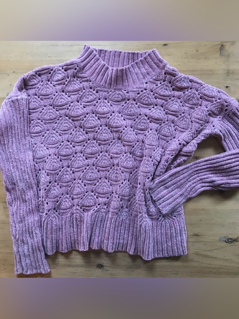 Moral Fiber M Pink chenille crop mock neck sweater
